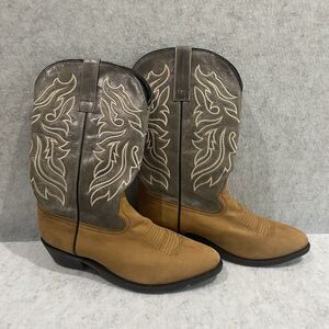 Masterson Men 11 EW Two-Tone Brown Gray Leather Cowboy Boots ToeTip Plate